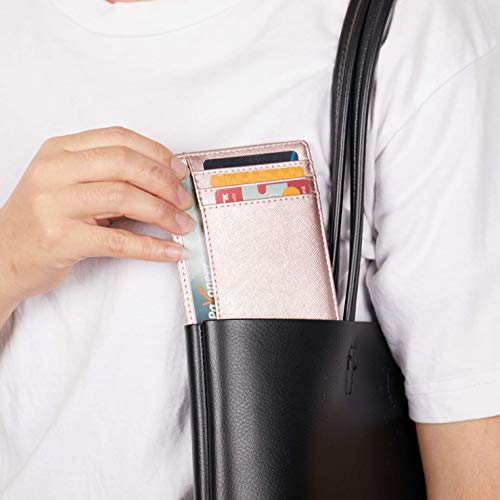 Linscra Small Genuine Leather RFID Blocking Minimalist Wallet Credit ID Card Holder Travel Slim Pocket Wallet Money Clip Men Women, Blue - Thumbnail 6