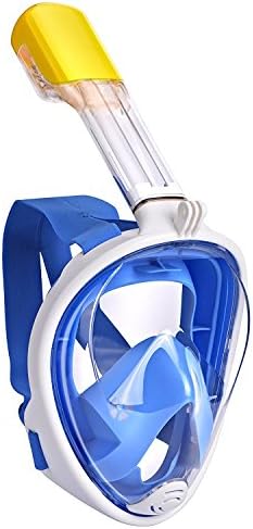 TKBOB Snorkel Mask Seaview 180°GoPro Compatible with Anti-Fog Panoramic Full Face See Prevents Gag Reflex Easybreath Snorkeling Gear Scuba Mask (L, BLUE)