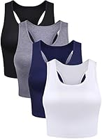 4 Pieces Basic Crop Tank Tops Sleeveless Racerback Crop Sport Cotton Top for Women
