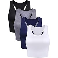 4 Pieces Basic Crop Tank Tops Sleeveless Racerback Crop Sport Cotton Top for Women