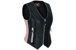 LUXHIDE A&H Apparel Womens Bicker Classic Genuine Cowhide Leather Motorcycle Vest side Stretch Panel Gun Pocket Vest