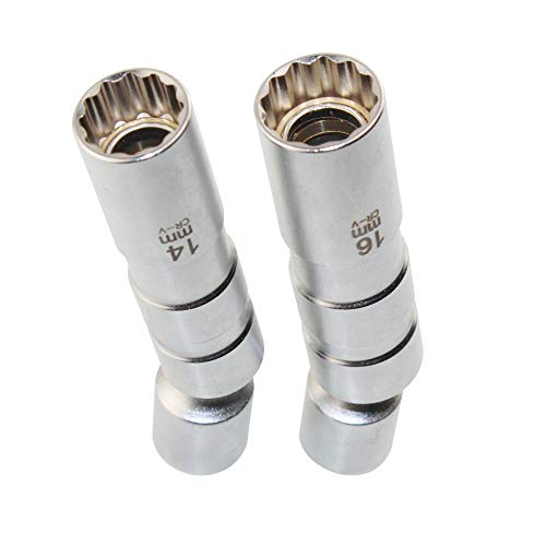 QISF 14MM & 16MM Thin Wall Magnetic Swivel Spark Plug Socket - 3/8-Inch Drive 12-Point Spark Plug Socket Removal Tool - Swivel Extension Permits Access to Most Confined Areas - Thumbnail 2