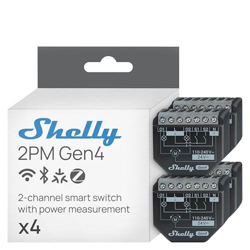 Shelly 2PM Gen4 - WLAN Smart Relais Schalter, Rolladenschalter, Stromzähler, 2 Kanäle, 16A, Lichtschalter, Smart Home, Zeitschaltuhr, Alexa, Google & HomeKit, M