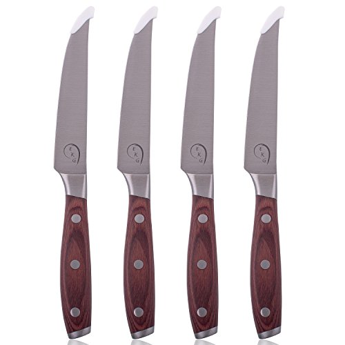 Everyday Kitchen Gadgets-Steak Knife Set- Stainless Steel-Straight Edge-Pakkawood Handle - Thumbnail 6
