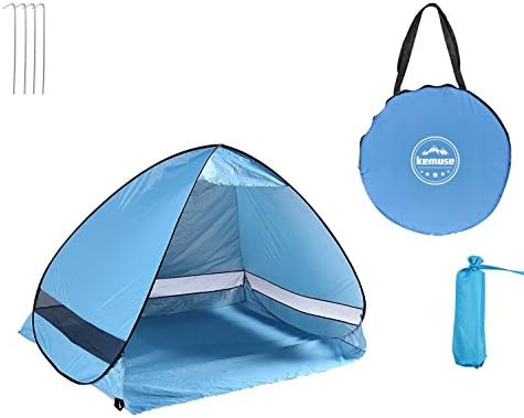 Kemuse Automatic Pop Up Portable Beach Tent Anti-Uv Shelter, Cabana Beach Tent/ Sun Shelter/ Beach Umbrella, Fit for 2-3 Persons Camping Fishing Hiking Picnic, Sets up in Seconds