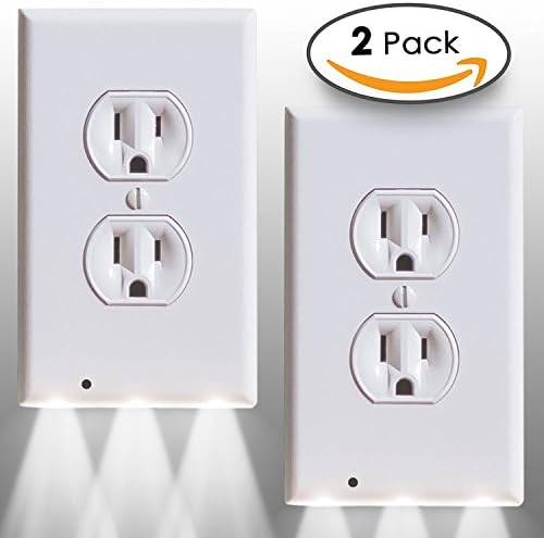 2 Pack Outlet Wall Plate With Auto On/Off LED Nightlights | Socket Covers With Built-In Sensors | No Batteries, No Wires | Fast Install, Works On All Standard Sockets, Energy Efficient