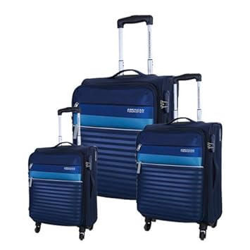 American Tourister Lisbon Fabric Marine Blue Trolley Bag Suitcase with Wheels - Combo Set of 3 Sizes