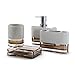 IMMANUEL Float Designer 4-Piece, Translucent Modern Brown White Bathroom Accessory Ensemble Set (Tumbler, Toothbrush Holder, Lotion Dispenser and Soap Dish Included), Durable MS Acrylic Bath Organizer
