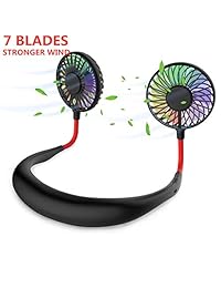 Portable Hands-  Personal Neck Fan, Cordless Noise-  Rechargeable USB Fan for Camping, Travel and Office (Black & Red)