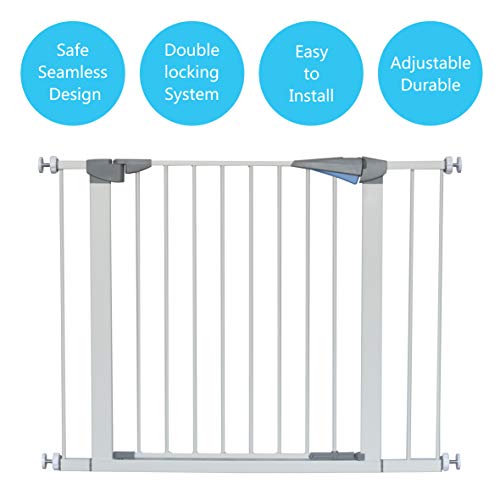 LEMKA Walk Thru Gate,Auto-Close Safety Gate Metal Expandable Pet Gate Includes 2.8" & 5.5" Extension for Pressure Mount for Stairs,Doorways,Fits Spaces Between 31" to 42" Wide 30" High