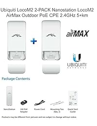 Ubiquiti LOCOM2 Paquete de 2 Nanostation LOCOM2 Airmax Outdoor PoE CPE 2.4 GHz 5 + KM