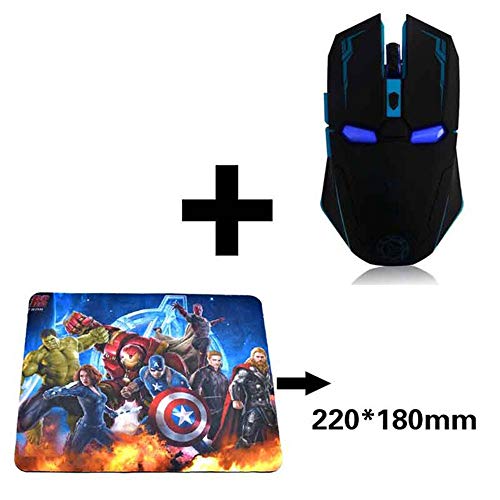 2.4 GHz Wireless Mouse, Six-Button Silent Iron Man Mouse with 1200/1600/2400 Adjustable Mouse for Desktop/Laptop/PC (Black with Mouse pad)