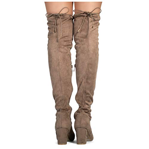 RF ROOM OF FASHION Women's Medium Calf Over The Knee Chunky Heel Stretch Boots Taupe Size.8