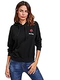 Floerns Women's Drop Shoulder Embroidery Long Sleeve Hooded Sweatshirt