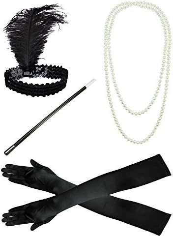 Zking Zivyes 20s Gatsby Flapper Headband Feather Accessories Sequin Headband Art Deco Party Accessory (Black Set 1)