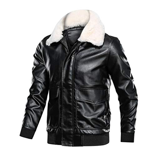 LUCAMORE Men's Leather Jacket Motorcycle Windproof Shearling Suede Stand Collar Zipper Outwear Coat Top Blouse M-4XL Black
