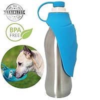 leapara Dog Water Bottle, Pet Water Dispenser Feeder, 304 Stainless Steel and Silicone, Leak-Proof Dog Travel Water Bottle for Walking, Hiking, Running and Travel, 20 oz for Large, Medium or Small Dog