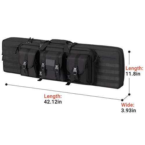 HUNTSEN Tactical Double Long Rifle Pistol Gun Bag Firearm Transportation Case Double Rifle Bag Outdoor Tactical Carbine Cases Water Dust Resistant Long Gun Case Bag (Black, 42")
