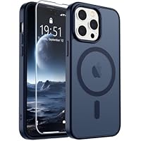 SUPFINE Magnetic for iPhone 14 Pro Max Case with Screen Protector (Compatible with MagSafe) (Military Grade Drop Protection) Translucent Matte Shockproof Phone Cover,Dark Blue