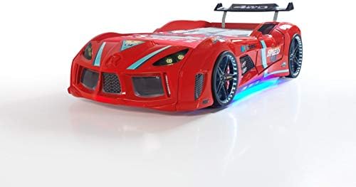 WonderSleep LED Lights Car Kids Bed with a Mattress and Set of Sheets
