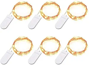 TingMiao Fairy Lights, 6 Pack Fairy Lights Battery Operated 7.2 ft 20 LED Mini String Lights Waterproof Copper Wire Firefly Starry Lights for Wedding Bedroom Party Christmas Decor(Warm White)