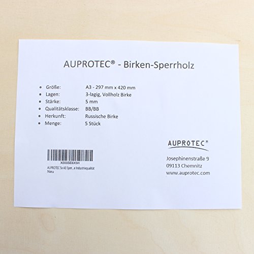 AUPROTEC 5x A3 Sperrholz-Platten Birke 5mm Multiplexplatten (297 mm x 420 mm) Bastel- und Laubsäge-Holzplatten Birke Massiv Multiplex Holz Industriequalität – Bild 3