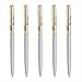 Ace Teah Ballpoint Pens, Stainless Steel Retractable Ball Pens Slim Medium Point (1.0mm) Black Ink 5 Pack Silver