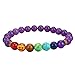Casoty Men Women 8mm Lava Rock 7 Chakras Diffuser Bracelet Set of 4， Natural Stone Beads Elastic Healing Yoga Bracelets