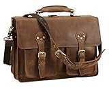 Polare 16'' Full Grain Leather Briefcase Messenger Bag Laptop Satchel For Men