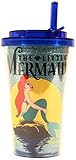 Silver Buffalo DP6984G Disney Little Mermaid Glitter BPA-Free Plastic Flip Straw Cold Cup, 16 oz., Blue