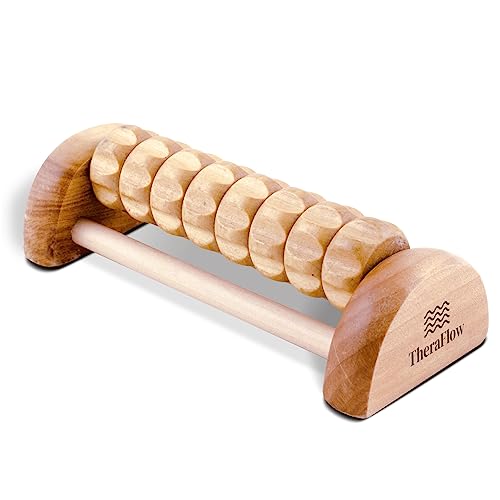 TheraFlow Fußmassageroller Holz (Einreihig) - Fuß Massagegerät zur Fußreflexzonenmassage - Fersensporn Massagegerät - Kompakte Massagerolle - Fußmassa