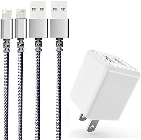 Atizzy Phone Charger High Speed Data Sync Transfer & Charging Nylon Braided USB Cable 2 Pack 6 FT with Dual USB Wall Charger Compatible with Phone X/8/8 Plus/7/7 Plus/6/6 Plus/6s/6s Plus/5/5s/5c/SE