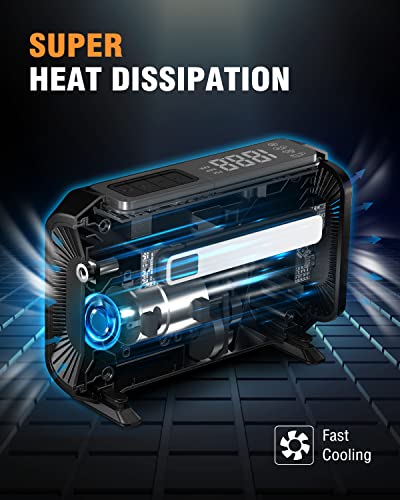 ROCGORLD R7 Digital Air Pump for Car Tires, 12V DC Tire Inflator Portable Air Compressor with Emergency LED Light, Max 150 PSI Auto Shut Off Air Compressor Portable for Car, Motorcycle, Bicycle, etc.