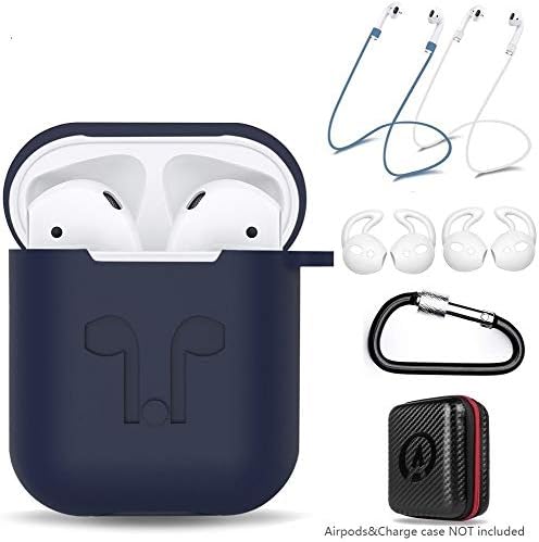 AirPods Case 7 in 1 Airpods Accessories Kits Protective Silicone Cover and Skin for Apple Airpods Charging Case with Airpods Ear Hook Grips/Airpods Staps/Airpods Clips/Skin/Tips/Grips Blue by Amasing