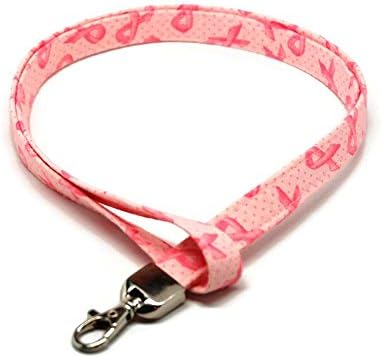Pink Breast Cancer Lanyard for ID or Keys Fabric with Clip Free Shipping