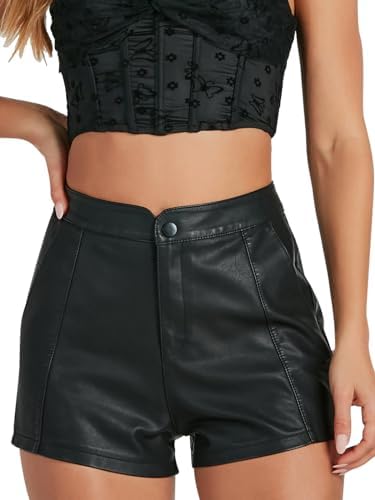 Hilltichu Women's Faux Leather Shorts High Waist Stretch Skinny