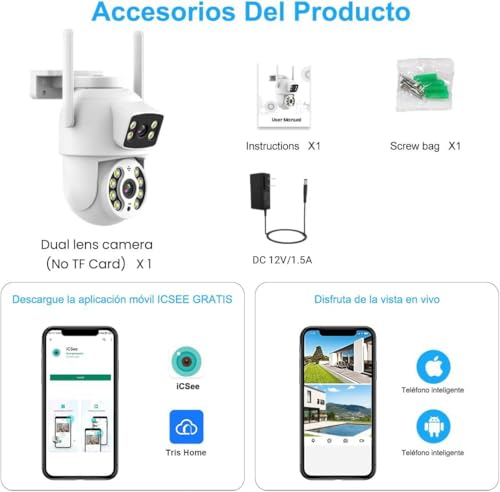 E T EASYTAO Q29 Cámara de Seguridad Exterior, 2K 3MP Cámara Wifi de Doble Lente, Tris Home/ICSee APP, IP66 Impermeabile, con Audio Bidireccional, Detección de Movimiento, Visión Nocturna, Compatible Alexa