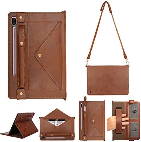 Galaxy Tab S6 Case SM-T860/T865/T867, PU Leather Wallet Protective Cover w/Card Slot Pocket/Hand Strap Shoulder Bag Case for Samsung Galaxy Tab S6 10.5 inch,Brown