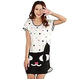 Icibgoods Womens Summer Cartoon Moon with Cat Print Dress Black