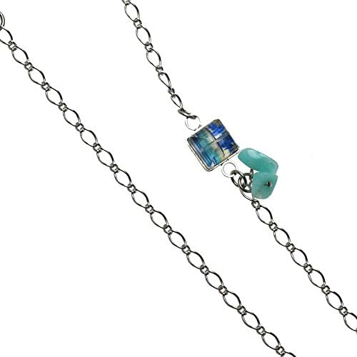 Tamarusan Eyeglasses Chain Rose Tree Blue Amazonite Handmade Unisex