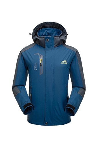 KISCHERS Rain Jacket, Men's Waterproof Jackets with Hood, Outdoor Raincoat, Windproof Softshell Jacket for Hiking (Navy 1, M)