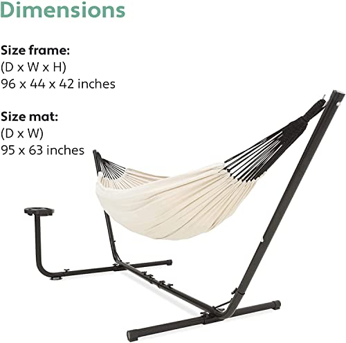 Vita5 Hammock with Stand - Adjustable Frame 290-330cm - Large 80% Cotton 20% Polyester Hammock for Garden, Patio, Balcony and Camping - Portable with Carry Bag