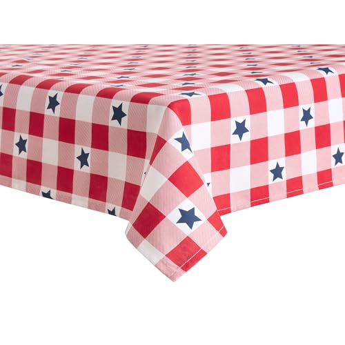 Martha Stewart Americana Star - Mantel de Interior a Cuadros a Cuadros, decoración patriótica de Estados Unidos, Rojo/Blanco/Azul, 60 x 84 Pulgadas