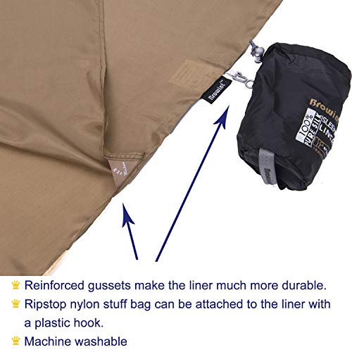 Browint Silk Sleeping Bag Liner, Silk Sleep Sheet, Sack, Extra Wide 87"x43", Lightweight Travel and Camping Sheet for Hotel, More Colors for Option, Reinforced Gussets, Pillow Pocket