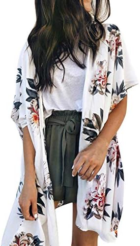 Rosennie Beach Cover Ups and Kaftans Plus Size Womens Cardigan Boho Floral Print Kimono Summer Casual Blouse Loose Half Sleeve Top