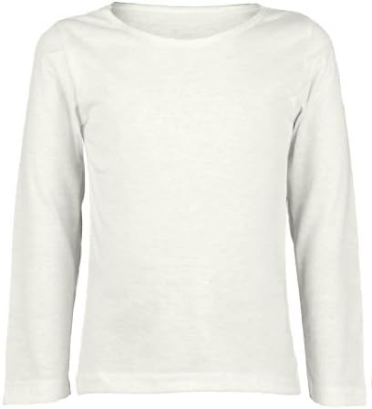 Kids Boys Girls Basic Crew Neck Plain Cotton Long Sleeve T-Shirt Tops Uniform Tee(3215) (9/10 Years, White)