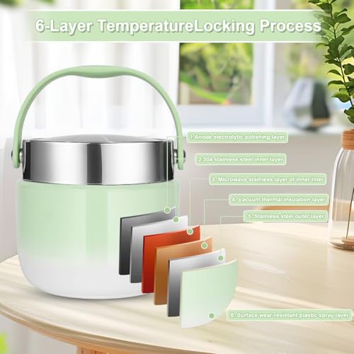 Thermal Food Container 1200 ml, Food Thermos Flask for Feeding Food, Insulated Bowl with Lid with Folding Spoon, Suitable for Storing Flour, Soup, Lunch, Cheese (Green)