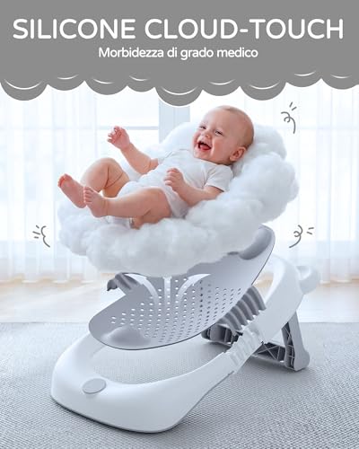 Foldable Baby Bath Tub with Stand, Newborn Bathtub with Non-Slip Seat and Suction Cups, Baby Must Haves for 0-6 Months, Newborn Gift