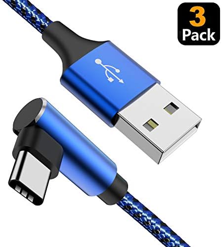USB C Cable 90 Degree Right Angle (3Pack 10FT) Fast USB Type C Charger Cord for iPad Pro 2018, Samsung S10 S9 Plus S8 Galaxy Note 9, LG V30 G6, Pixel XL(Blue-3P-10FT)