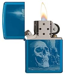 Zippo High Polish Blue Skull Design Pocket Lighter